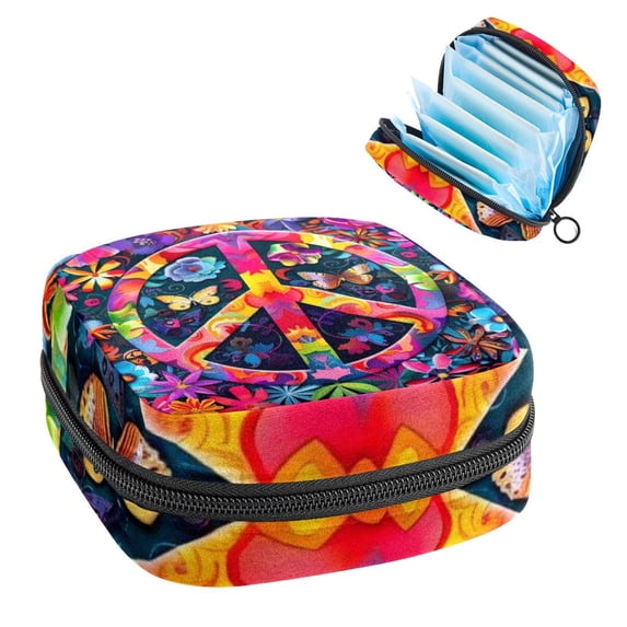 Peace Sanitary Napkin Pouch Bag with Plush Fabric, Sponge, and Oxford Cloth Material, 4.7x6.6x6.6 in, Ideal Travel Accessory for Feminine Hygiene Products.