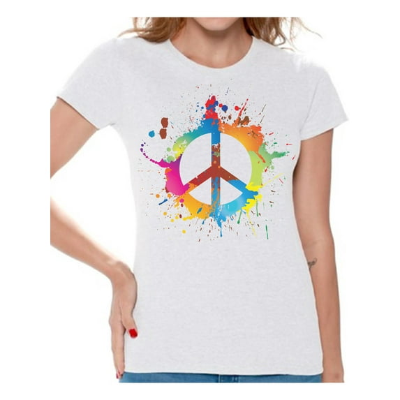 Peace Shirt for Women Floral Graphic Yoga Tee for Her Festive Boho Hippie Love T-Shirt 70s 80s Vintage