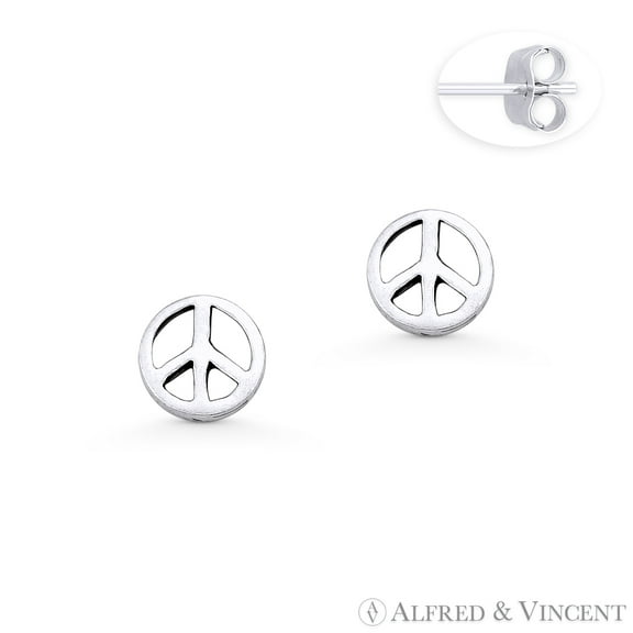 Peace Sign 6.5mm Charm Hippie Symbol Stud Earrings in Oxidized .925 Sterling Silver