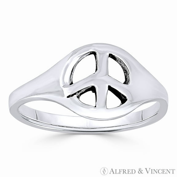 Peace Sign 9.5mm Charm Hippie Symbol Right-Hand Ring in 925 Sterling Silver