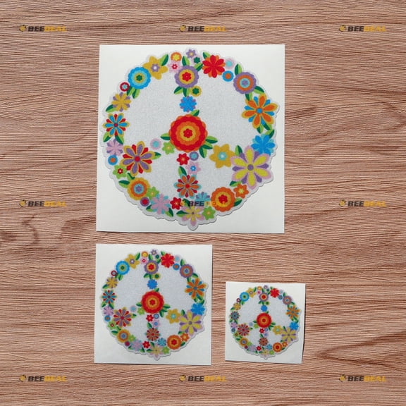Peace Sign Anti War Symbol Flower Vinyl Decal Sticker - 3 Pack Reflective, 2 Inches, 3 Inches, 5 Inches - for Car Boat Laptop Cup Phone