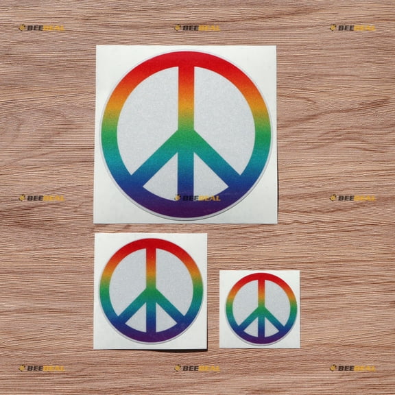 Peace Sign Anti War Symbol Vinyl Decal Sticker - 3 Pack Reflective Rainbow, 2 Inches, 3 Inches, 5 Inches - for Car Boat Laptop Cup Phone