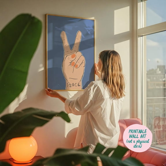 Peace Sign Art Print, Peace Sign Hand Art, Dopamine Wall Art, Preppy Room Decor, Danish Room Decor, Hippie Decor, Peace Sign Wall Art Wall Art, Modern Wall Decor, 8x12 UNFRAMED