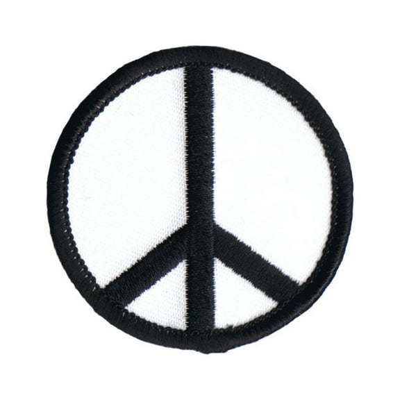 Peace Sign Black on White Patch Hippie Love Symbol Embroidered Iron On Applique