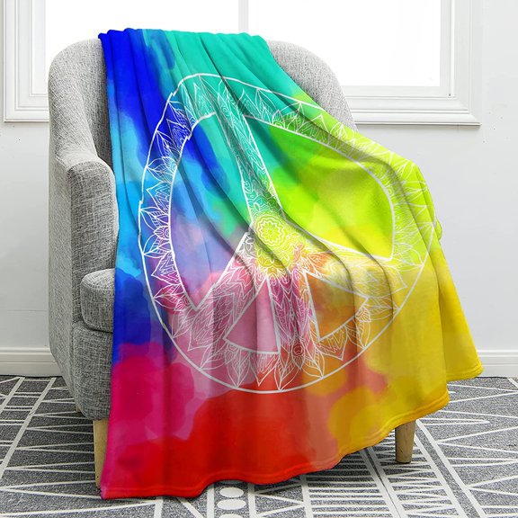 Peace Sign Blanket Peace Symbol Gifts for Kids Girls Women Home Bedroom Living Room Birthday Christmas Floral Decor Soft Cozy Flower Throw Blankets Colorful 50"x60"