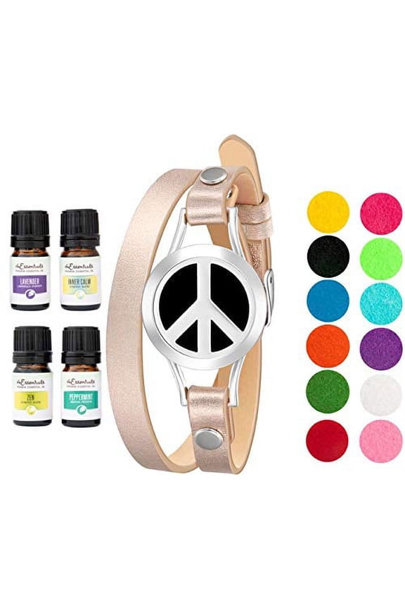 Peace Sign Bracelet Diffuser w/ 8 pads, gift box and 4 oils