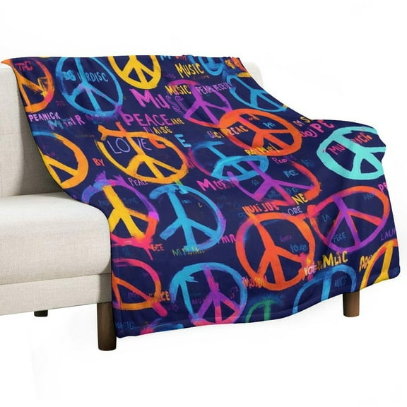 Peace Sign Colorful Pattern Throw Blanket for Women, Men - Super Soft Plush Blanket Throw Fleece Blanket Animal Blanket