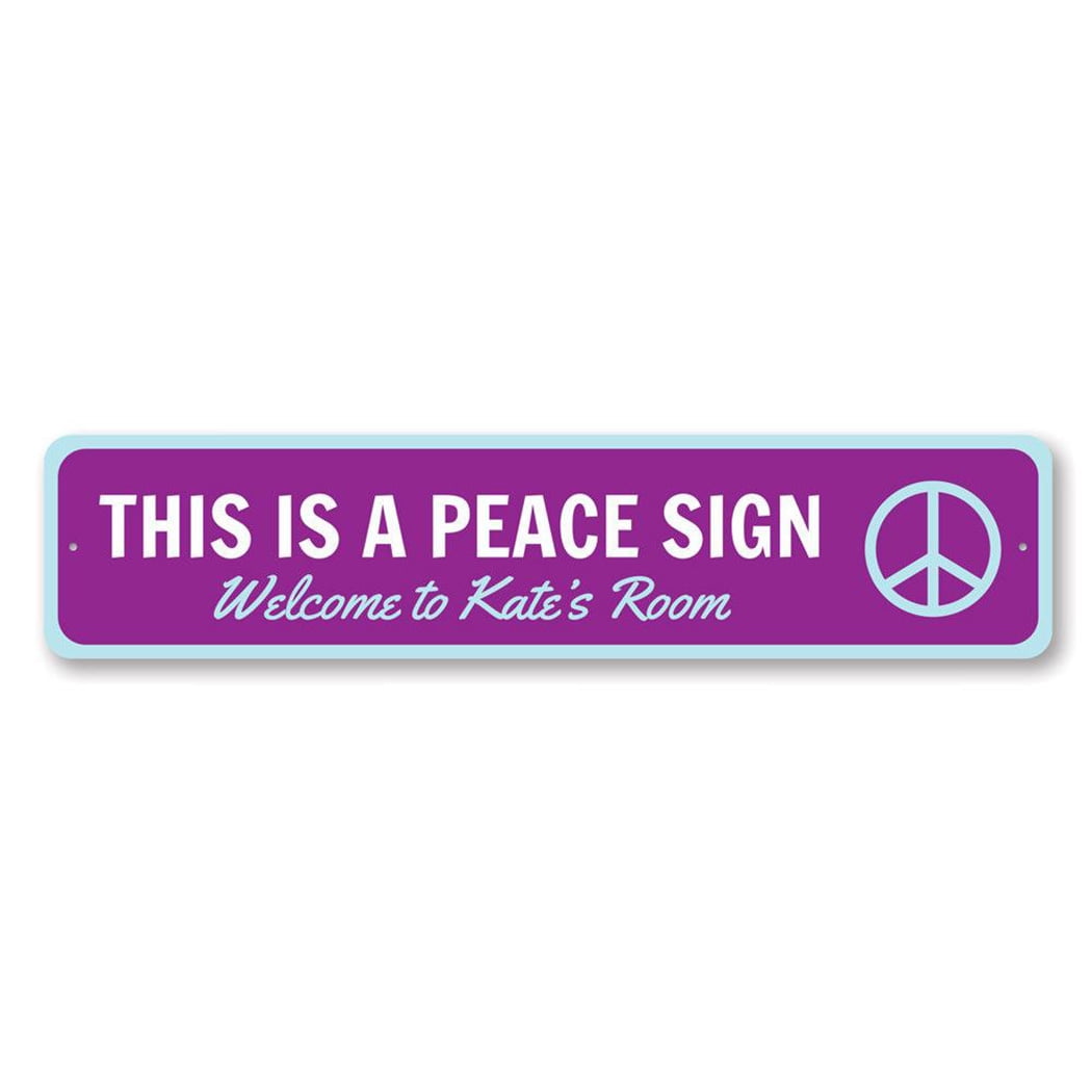 Peace Sign, Custom Welcome Kid Name Room Sign, Child Name Peace Symbol ...