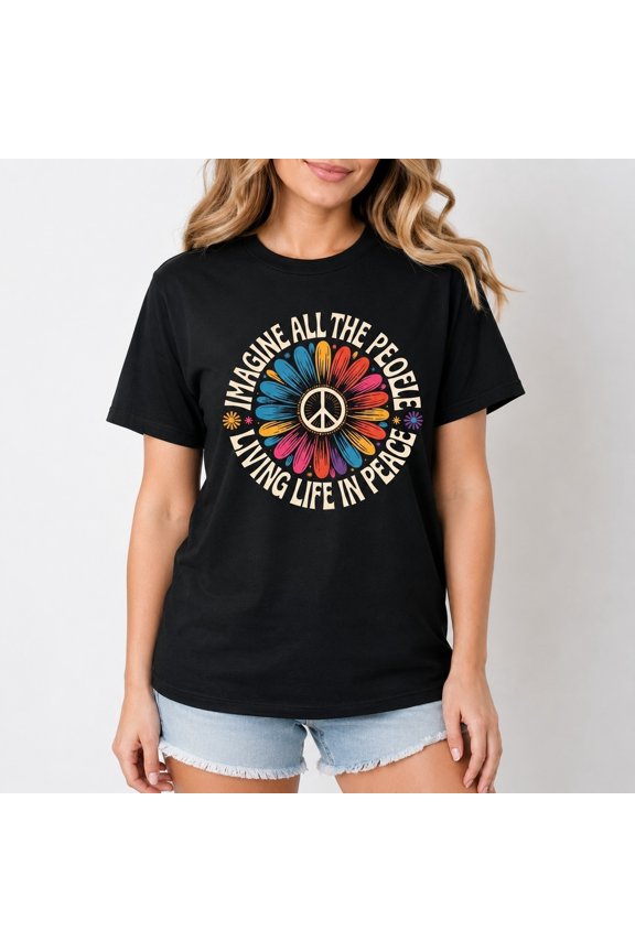 Peace Sign Daisy Graphic T-Shirt | Boho Hippie Floral Tee | Unisex Cotton | S–4XL
