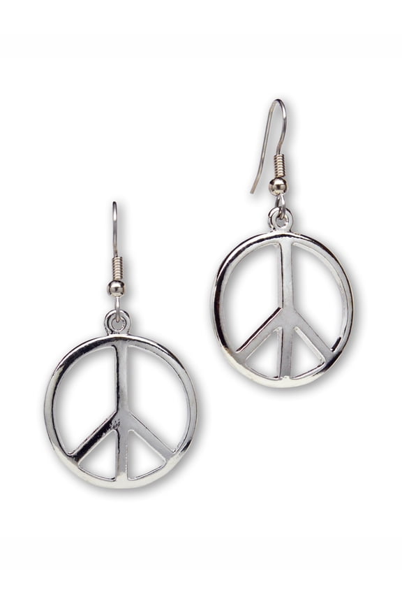 Peace Sign Dangle Earrings Polished Silver Finish Pewter by Real Metal #720