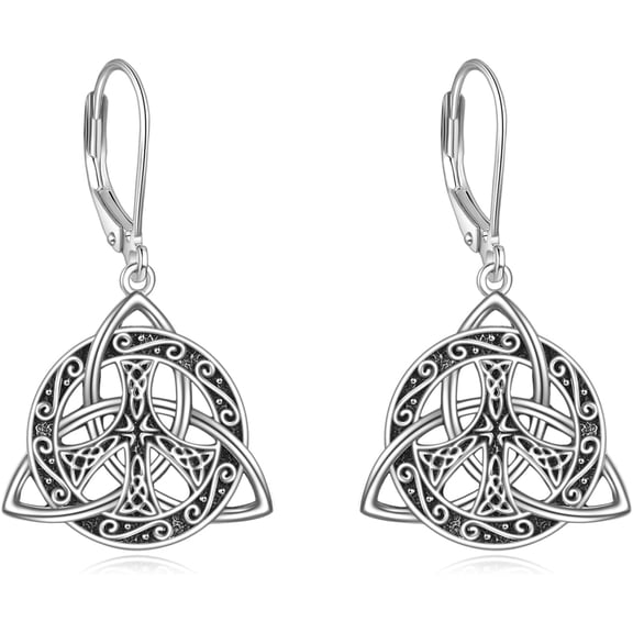 Peace Sign Earrings Sterling Silver Celtic Trinity Knot Dangle Dangling Drop Dangly Leverback Earrings Irish Viking Jewelry Gifts for Women Men