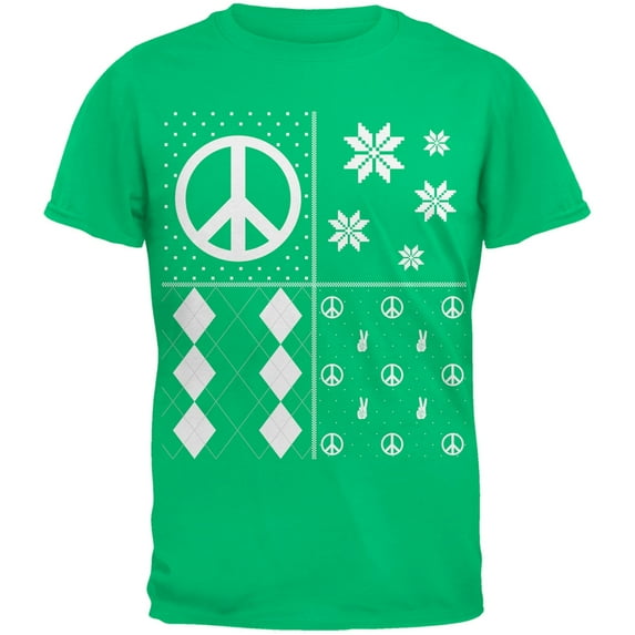 Peace Sign Festive Blocks Ugly Sweater Green Youth T-Shirt
