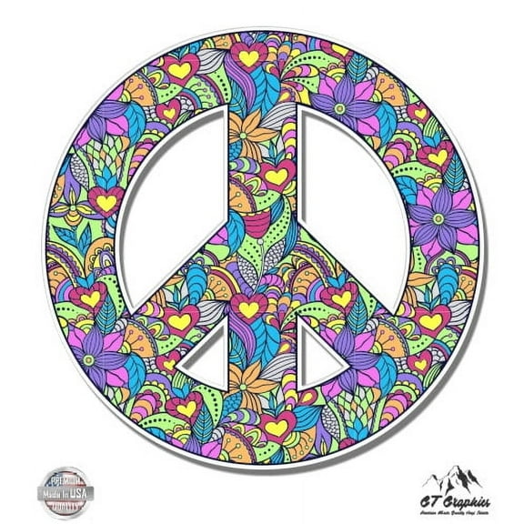 Peace Sign Floral Cute Hippie - 5" Vinyl Sticker - For Car Laptop I-Pad - Waterproof Decal