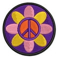 thumbnail image 1 of Peace Sign Flower Hippie Boho Love Happiness Applique Multi-Color Embroidered Hook & Loop Patch - 3 Inch Medium, 1 of 5
