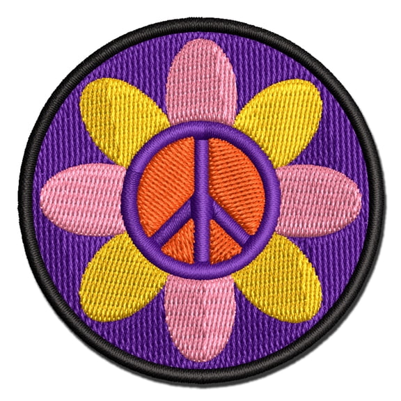 Peace Sign Flower Hippie Boho Love Happiness Applique Multi-Color Embroidered Iron-On Patch - 2.0 Inch Mini