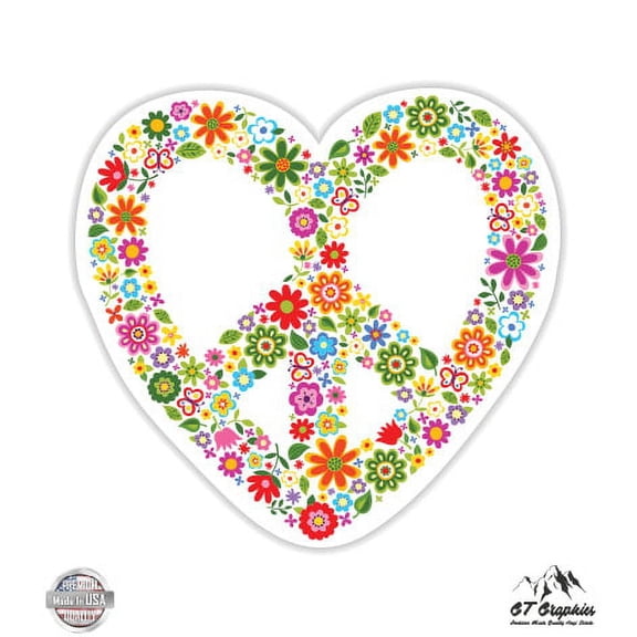 Peace Sign Flowers Cute Hippie - 5" Vinyl Sticker - For Car Laptop I-Pad - Waterproof Decal