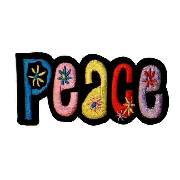 Peace Sign Flowers Patch Daisy Hippie Word Symbol Embroidered Iron On Applique