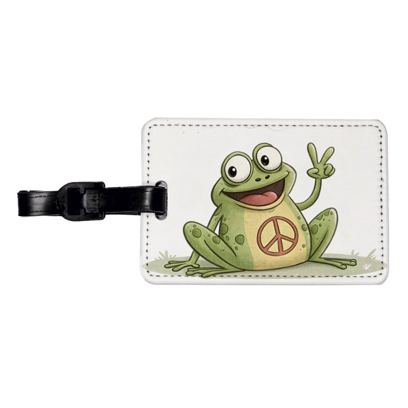 Peace Sign Frog Cartoon Faux Leather Travel Luggage Tag