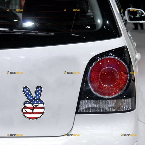 Peace Sign Hand American USA Flag Car Magnet Magnetic Sticker Decal - 2 Pack Reflective 4" - for Truck Door Fridge Reusable Waterproof
