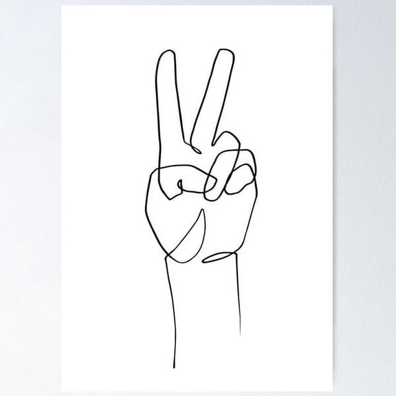 Peace Sign Hand - One Line Art Poster Wall Art, Modern Wall Decor For Living Room Bedroom, 8x12 UNFRAMED