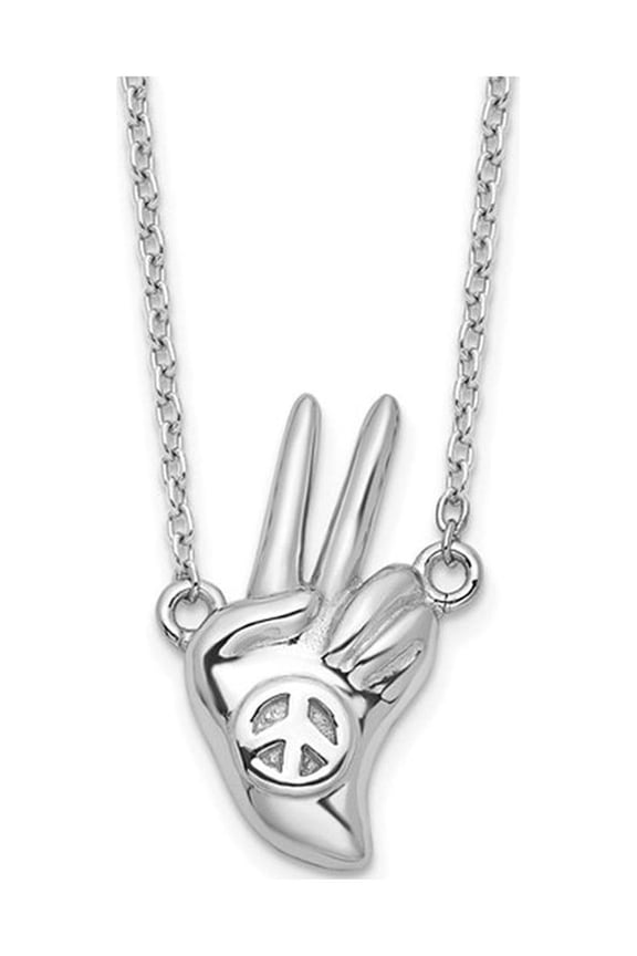 Gem & Harmony Peace Sign Hand Pendant Necklace in Sterling Silver with Chain for Women