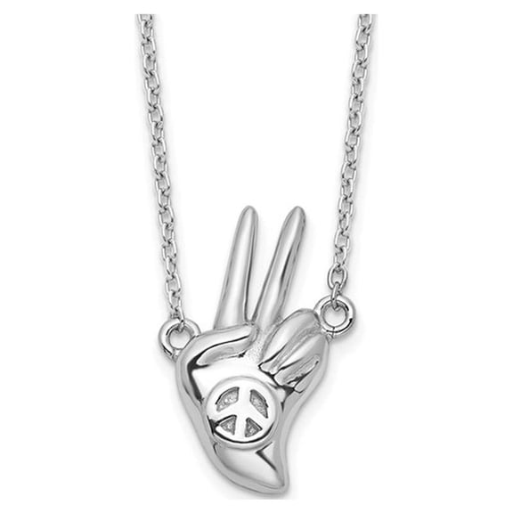Gem & Harmony Peace Sign Hand Pendant Necklace in Sterling Silver with Chain for Women