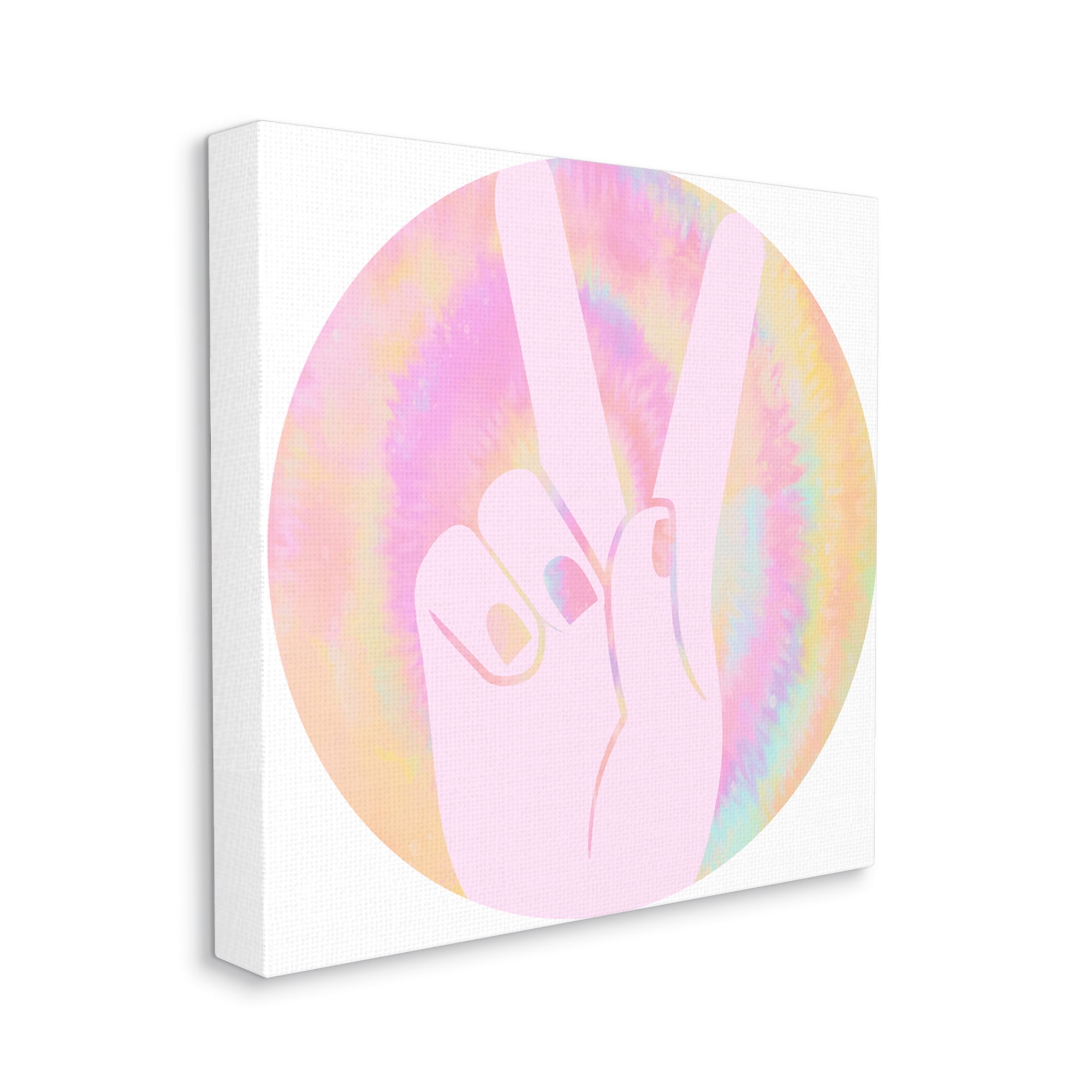 Peace Sign Hand Pose Groovy Pink Pattern Art for Kids Gallery-Wrapped Canvas Print Wall Art, 17x17