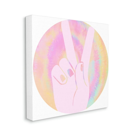 Peace Sign Hand Pose Groovy Pink Pattern Art for Kids Gallery-Wrapped Canvas Print Wall Art, 17x17
