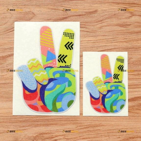 Peace Sign Hand Vinyl Decal Sticker Colorful Stripes - 2 Pack Reflective, 4 Inches, 6 Inches - for Car Boat Laptop Cup Phone