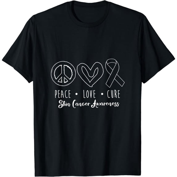 Peace Sign Heart Black Ribbon Skin Cancer T-Shirt