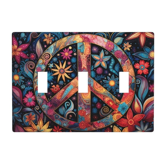Peace Sign Hippy Art 3 Gang Light Switch Cover Decorative Triple Toggle Wall Plate for Kitchen Bedroom Bathroom Living Room Decor