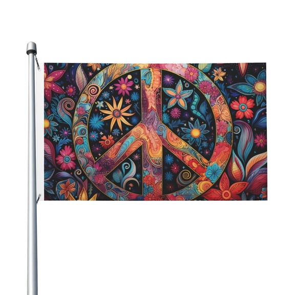 Peace Sign Hippy Art Flag 3X5 Ft Garden Yard House Flags Banner Sign Outdoor Indoor Party Home Garden Decoration