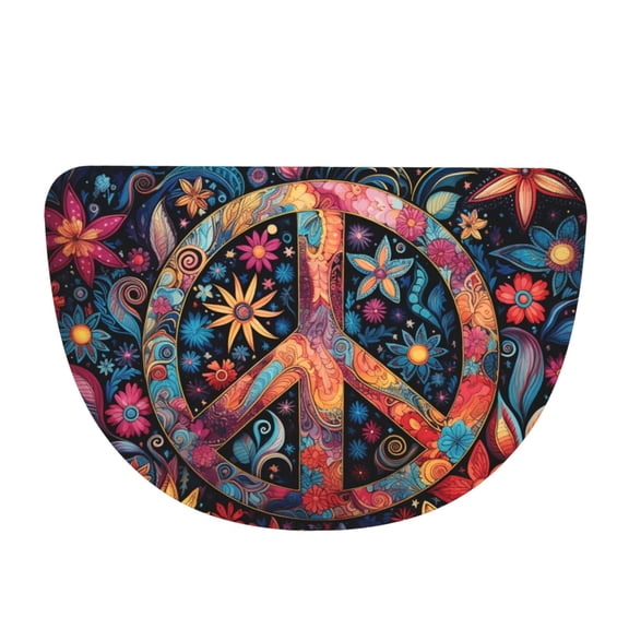Peace Sign Hippy Art Half Moon Flannel Door Mat 19x3048x76cm, Semi-Circular Floor Rug, Non-Slip Entryway Indoor Welcome Doormat