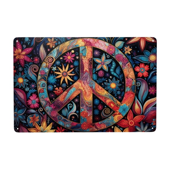 Peace Sign Hippy Art Metal Tin Sign Wall Decoration Home Garden Cafes Kitchen Art Decor 8x12 Inch