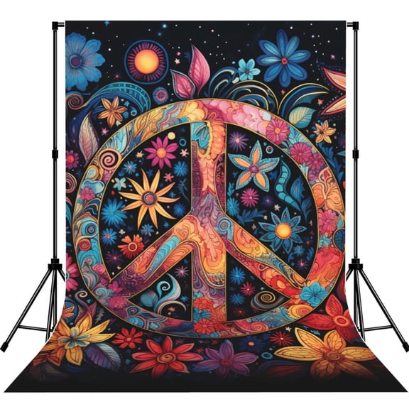 Peace Sign Hippy Art Photography Backdrop 5x7Ft Background for Photo Studio Video Recording Birthday Party Wedding Home Decor
