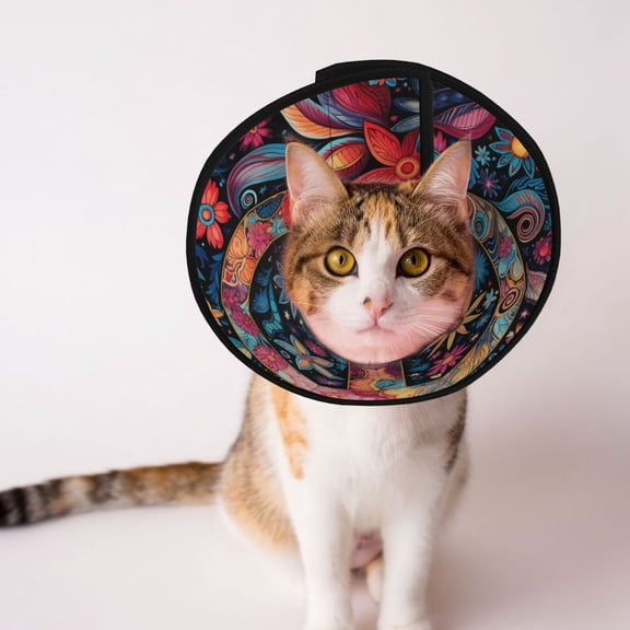 Peace Sign Hippy Art Soft Pet Recovery Collar for Cats Small Dogs, Protective Elizabeth Collar for Post-Surgery, Anti-Lick & Anti-Scratch