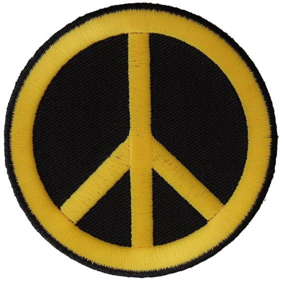 Peace Sign Iron on Patch Yellow On Black