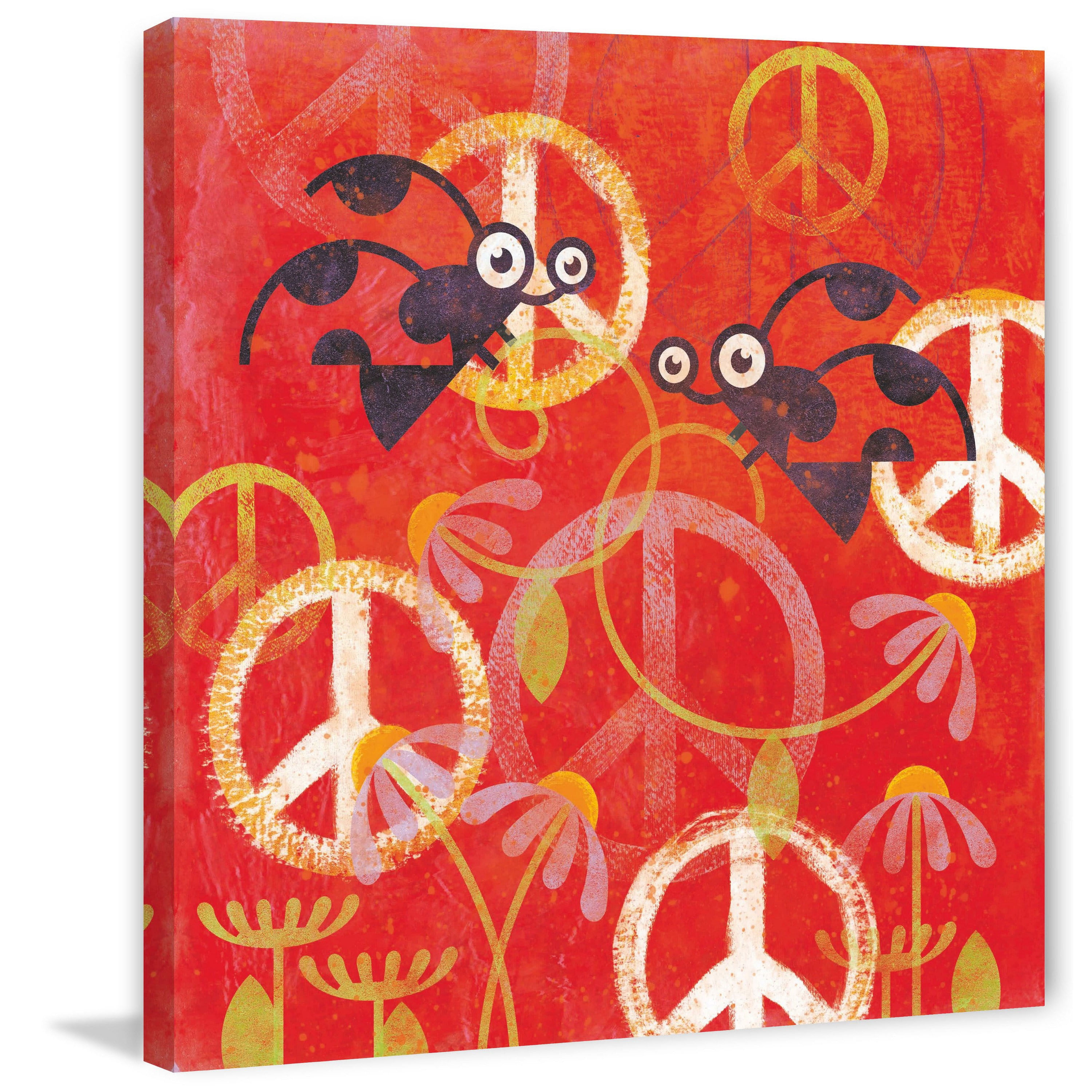 "Peace Sign Ladybugs I" Painting Print on Wrapped Canvas