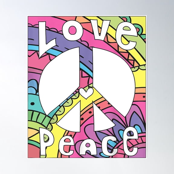 Peace Sign Love 60S 70S Tie Die Hippie Art Poster Wall Art, Modern Wall Decor, 16x24 UNFRAMED