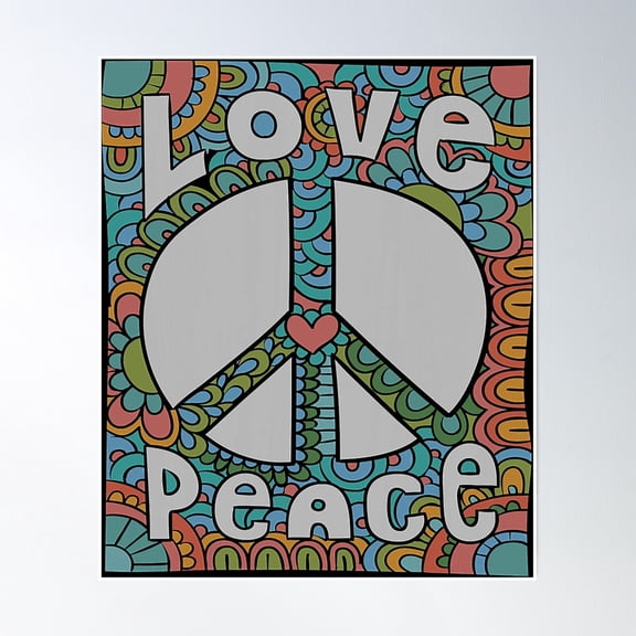 Peace Sign Love 60S 70S Tie Die Hippie Poster Wall Art, Modern Wall Decor, 16x24 UNFRAMED