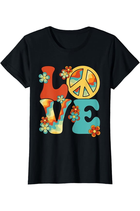 Peace Sign Love 60s 70s Costume Groovy Hippie Theme Party T-Shirt