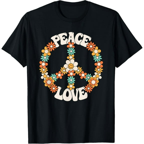 Peace Sign Love 60s 70s Costume Groovy Hippie Theme Party T-Shirt