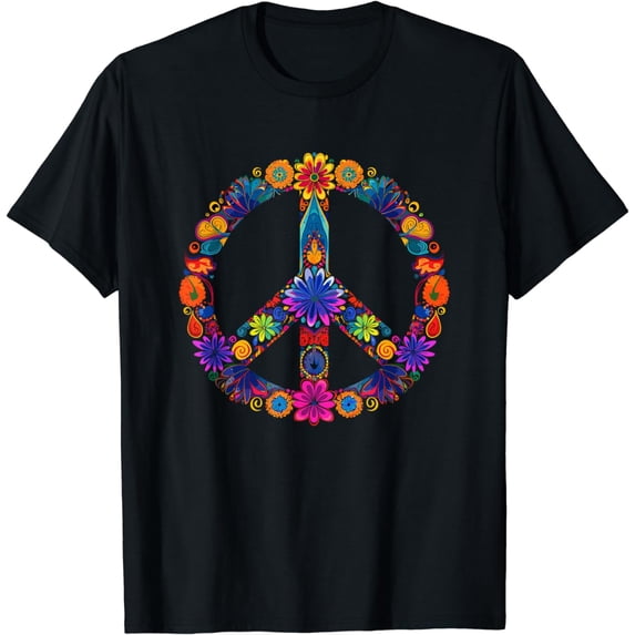 Peace Sign Love 60s 70s Costume Hippie Flowers Groovy Peace T-Shirt