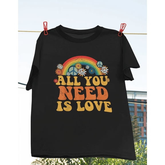 Peace Sign Love 60s 70s Tie Dye Hippie Costume Halloween Vintage T-Shirt, Hippy Shirt, Peace Flower Shirt, Rainbow Shirt, Halloween Gift