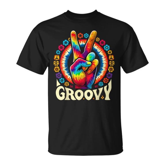 Peace Sign Love Groovy Hippie Party T-Shirt Retro Tie Dye Festival Vibes 60s 70s Style Psychedelic Graphic Tee Casual Cotton Unisex Summer Boho Style