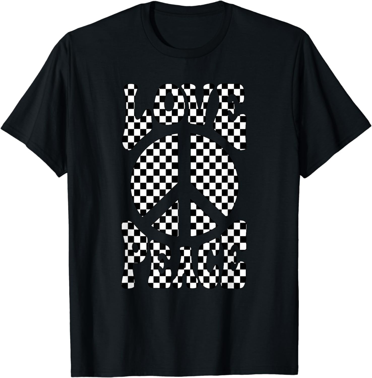 Peace Sign Love Hippie 60S 70S Checkered Checkerboard Print T-Shirt ...