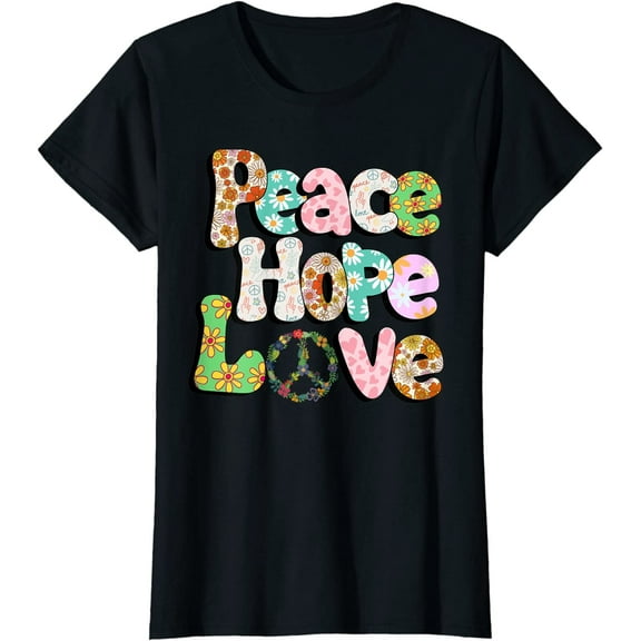 Peace Sign Love Retro Tie Dye Hippie T-shirt for Women Black Medium