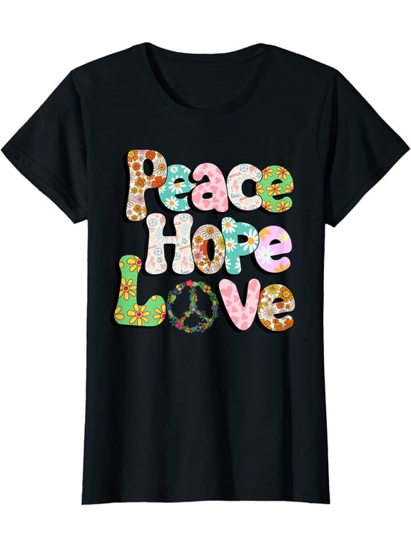Peace Sign Love Retro Tie Dye Hippie T-shirt for Women Black Medium