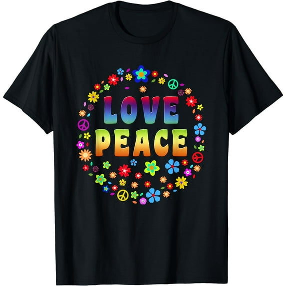 Peace Sign Love T Shirt | 70s Hippie Costume T Shirt Black Small