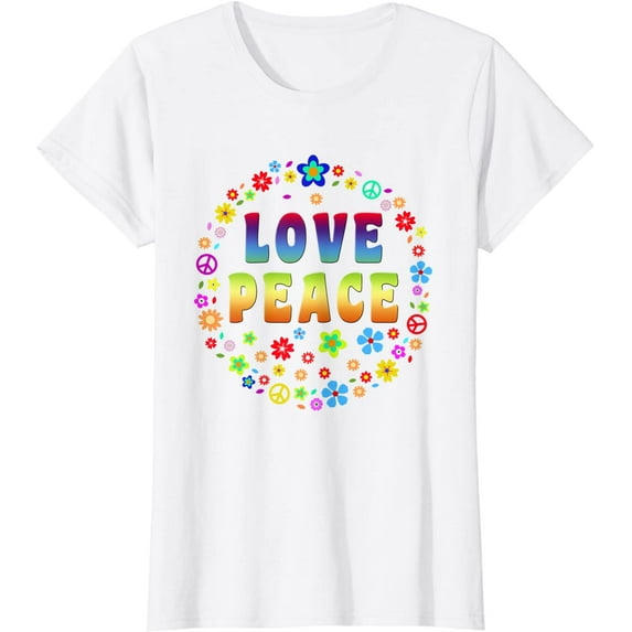 Peace Sign Love T Shirt 70s Hippie Costume T-Shirt for Women
